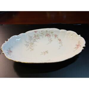 Antique Haviland Limoges porcelain oval serving platter pink floral gold gilt